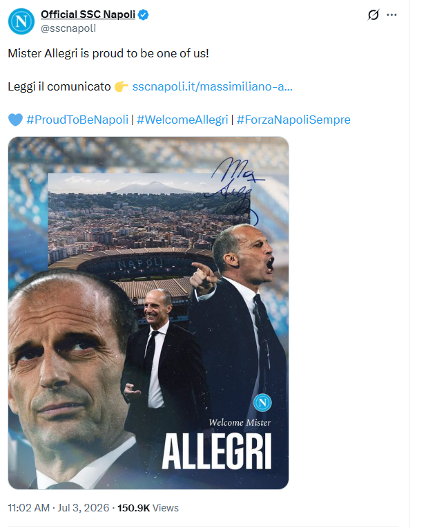 Here We Go: Massimiliano Allegri Appointed Napoli Manager, A New Era Begins